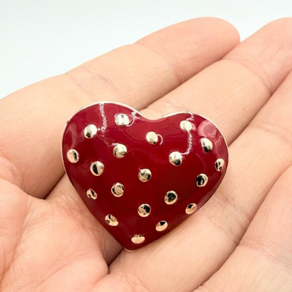 Vintage Five Red Gold Tone Enamel Strawberry Jelly Cherry Heart Brooches Lot - Picture 8 of 12